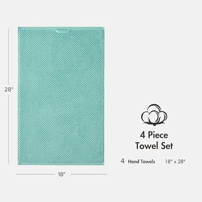 Madison Park 100% Zero Twist Cotton 4 Piece Bathroom Hand Towels, Turquoise | 18" x 28" Bath Hand Towels, 500 GSM Diagonal Ribbed, Soft, Quick Dry, Highly Absorbent, Durable, Modern, OEKO TEX - color: Turquoise, size: 4 Piece Hand Towel Set