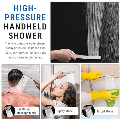 G-Promise 16 Inch All Metal Rain Shower Head with Handheld (Brushed Nickel) | Suits Every Height, Pause Mode Diverter, Massage Mode Handheld, Full Body Coverage, Easy to Install, Modern Bath Upgrade - color: Brushed Nickel, size: 16 Inch