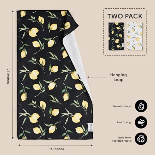RECYCO Waffle Kitchen Towel Set of 2 - Quick Dry Microfiber Sustainable Dish Towels - Ultra Absorbent Reusable Cleaning Tea Towels - Lightweight Hand Towels,16”x 28”, Lemon Grove - color: Lemon Grove