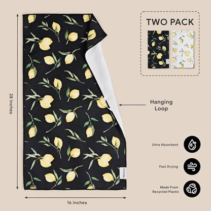 RECYCO Waffle Kitchen Towel Set of 2 - Quick Dry Microfiber Sustainable Dish Towels - Ultra Absorbent Reusable Cleaning Tea Towels - Lightweight Hand Towels,16”x 28”, Lemon Grove - color: Lemon Grove