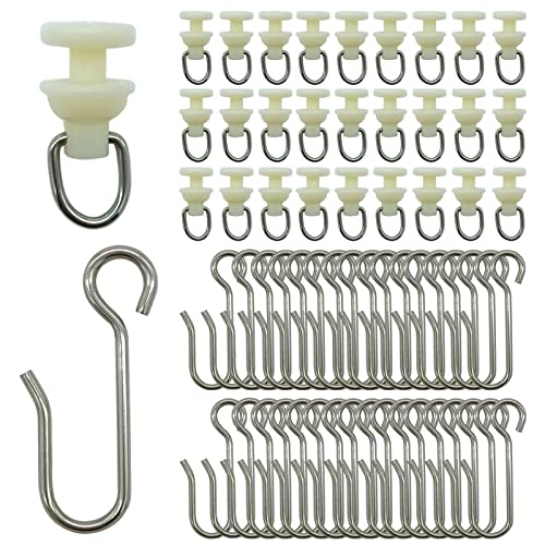 100 Pieces Curtain Slider Track Hooks and Gliders for Shower | Shower Curtain Straight Curved Curtain Track Rollers for Bendable Curtain Track Pulley, Curtain Track Carrier Hooks