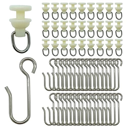 100 Pieces Curtain Slider Track Hooks and Gliders for Shower | Shower Curtain Straight Curved Curtain Track Rollers for Bendable Curtain Track Pulley, Curtain Track Carrier Hooks