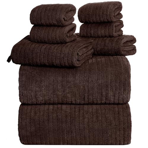 Oversized Bath Towels 8 Piece Towel Set, 2 Extra Large Bath Sheets, 2 Hand, 4 Washcloths, Luxury Soft Super Absorbent Thick Shower Towels for Bathroom, Spa & Hotel, Quick Dry, Brown - color: Brown, style: 8 Piece Towel Set