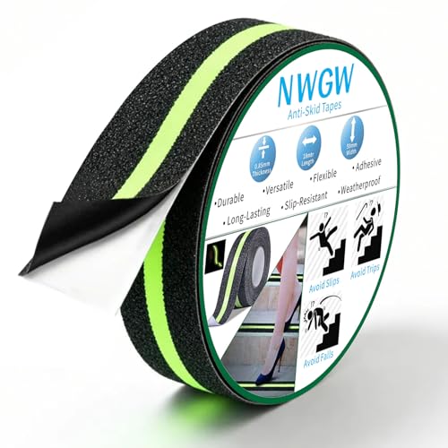 Glow in Dark Anti Slip Tape, 2" x35FT Heavy Duty Waterproof Safety Grip Tape for Stairs, Pool, Bathroom - Black & Glow Stripe Indoor/Outdoor Multi-Purpose Traction Tape - size: 2 Inch x 35 Feet