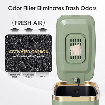 CEROELDA Small Bathroom Trash Can with Lid Soft Close-5L/1.3 Gal Slim Garbage Can-Metal Step Wastebasket-Rectangle Narrow Waste Bin for Office, Bedroom, Toilet, Live Room-Green - color: Green, size: 1.3 Gallon