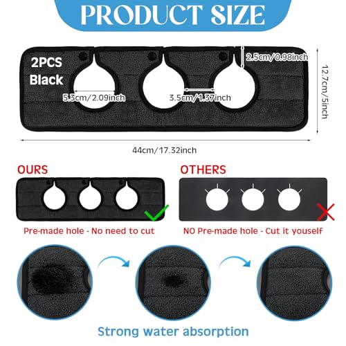 Teenyyou 2 Pcs Faucet Mat for Kitchen Sink Splash Guard for Kitchen Sink Faucet Dish Drying Mat for Bathroom Sponge Holder(Black,3 Round Holes) - color: Black