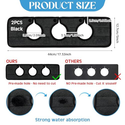 Teenyyou 2 Pcs Faucet Mat for Kitchen Sink Splash Guard for Kitchen Sink Faucet Dish Drying Mat for Bathroom Sponge Holder(Black,3 Round Holes) - color: Black