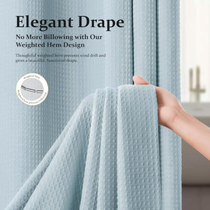 Stall Waffle Shower Curtain 256 GSM Heavy Fabric 36x72 Fog Blue | Narrow Half Size, Thick Cloth, Weighted Hem, Water Repellent, Hotel Luxury Polyester Shower Curtain Set for Bathroom 6 Hooks - color: Fog Blue, size: 36"W x 72"L (Pack of 1)