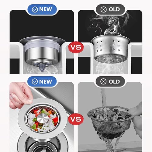 Kitchen Sink Drain Stopper Black Sink Strainer Kitchen Sink Drain Strainer | Drain Stopper 3 in 1 Pop Up with an Extra Basket Sink Drain Strainer Black, Kitchen Sink Stopper for US Standard 3-1/2 Inch - color: Model E Copper Black