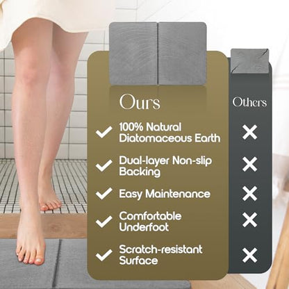 Foldable Stone Bath Mat, Fast Drying and Non-Slip Natural Diatomaceous Earth Mat, Multifunctional Eco-Friendly Stone Mat for Bathroom, Large, Grey