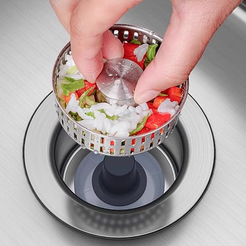 3 in 1 Pop Up Kitchen Sink Drain Strainer, with an Extra Basket Strainer, Kitchen Sink Drain Stopper for US Standard 3-1/2 Inch, Brass Material Electroplate Silver (Model C stainless steel) - color: Model C Stainless Steel