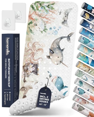 homerella Bathtub Mat Non Slip Kids 40x16 Baby Bath Mat Non Slip Anti Mold | 100% BPA Free, Non Toxic, Mildew Resistant, Machine Washable, Extra Long Kids Bath Mat for Tub Non Slip, Toddler Bath Mat - color: Light Aqua, size: 40" x 16" (Rectangular)