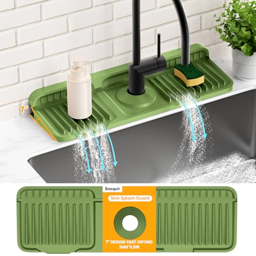 14.6 inch Faucet Mat for Kitchen Sink Splash Guard[7° Slope Fast Self-draining][Snap Lock Fit]Kitchen Sink Faucet Mat Splash Guard Kitchen Sink Area Water Splash Guard Behind Faucet Draining Mat - color: Green, size: 14.6" x 5.5"
