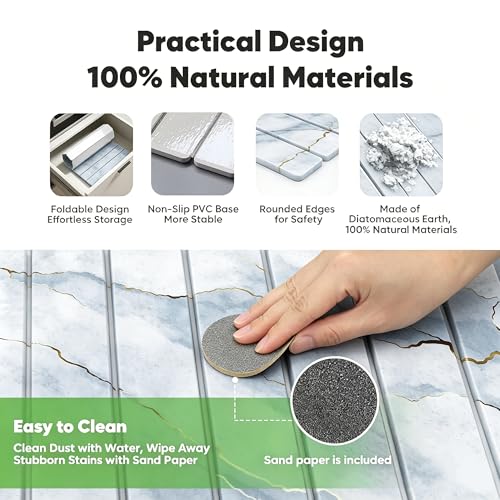 Stone Drying Mat for Kitchen Counter, Quick Diatomaceous Earth Mats for Dishes, 24"L x 16" W Super Absorbent Fast-Drying Collapsible Countertop Stone Mat (Marble White-09, 24" x 16") - color: Marble White-09
