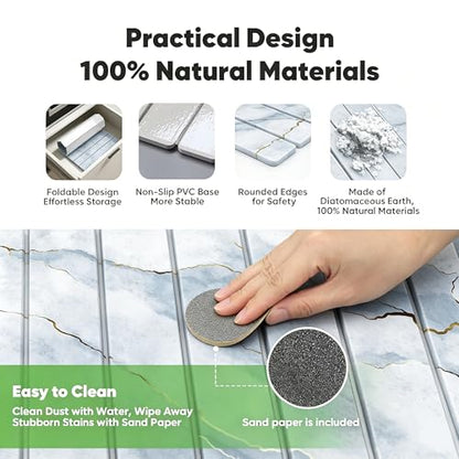Stone Drying Mat for Kitchen Counter, Quick Diatomaceous Earth Mats for Dishes, 24"L x 16" W Super Absorbent Fast-Drying Collapsible Countertop Stone Mat (Marble White-09, 24" x 16") - color: Marble White-09