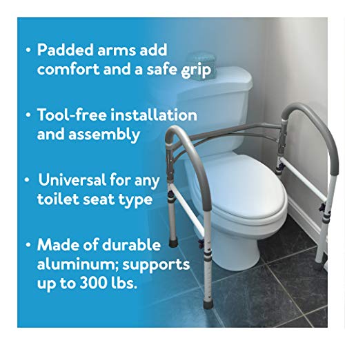 Carex Toilet Safety Rails, Adjustable and Detachable Toilet Safety Frame with Handles for Elderly, Handicap, or Disabled, Heavy-Duty Non-Slip Bathroom Grab Bar, with Padded Handles and Aluminum Frame