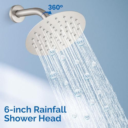 Airuida Shower Faucet Set,6 Inch Brushed Nickel Shower Trim Kit | Round Rainfall Shower Head,Single Handle,Male Threads Rough-in Valve,Wall Mount Bathroom System - color: Nickel, size: 6 Inch