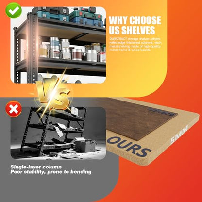 5-Tier Heavy Duty Metal Storage Shelves, 3100 lbs Total Capacity, 48" W x 24" D x 72" H Adjustable Utility Shelving Unit for Garage, Basement, Warehouse & Commercial Kitchen - size: 48Wx24Dx72H