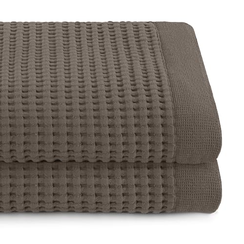 GILDEN TREE Waffle Towels for Bathroom Luxury 100% Cotton Bath Towels, Quick Dry Towel, Thin Super Absorbent Lint Free Shower Towels, Bath Towels Set of 2, Modern Style (Stone) - color: Stone, size: Bath Towel (32" x 62") 2 Pack