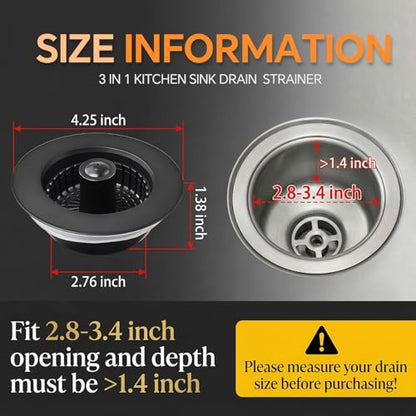 Kitchen Sink Stopper, 3 in 1 Pop Up Kitchen Sink Drain Strainer, with an Extra Basket Strainer, Sink Drain Stopper for US Standard 3-1/2 Inch, Brass Material Electroplate (Black) - color: Black