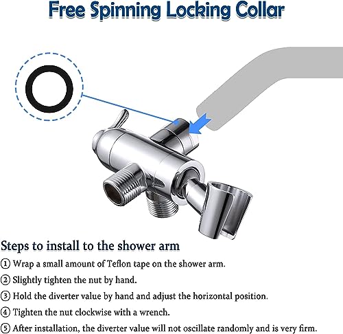 Shower Arm Diverter with Handshower Mount, G1/2 Brass Shower Diverter Valve Bathroom Universal Shower System Replacement for Handheld Shower and Fixed Shower Head(Polished Chrome) - color: Polished Chrome