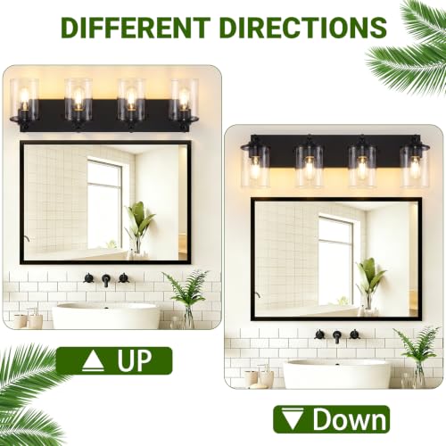 4-Light Bathroom Lighting Fixtures Over Mirror, Matte Black Bathroom Vanity Lights with Clear Glass Shade, Modern Vanity Lighting Fixtures for Living Room, Bedroom, Hallway - size: 4-Light