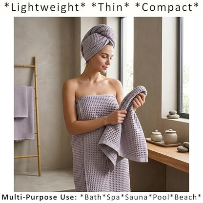 PÜSKÜL Natural 100% Turkish Cotton Waffle Towels Set of 4-Piece, L.-Gray | 2-Bath sheet (Extra-large 32x63") and 2-Hand towel (Large 32x16"). Premium honeycomb-waffle weave, oeko-tex made in Turkiye. - color: Gray