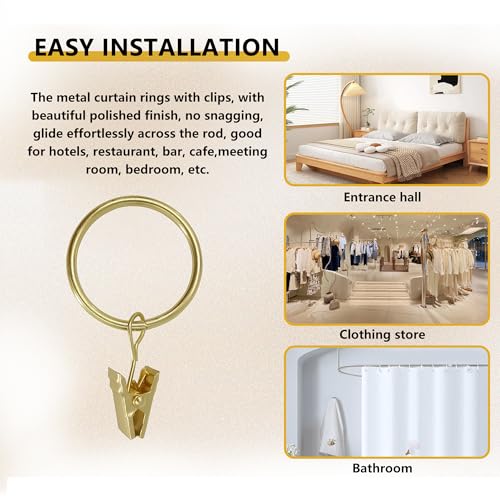 Curtain Rings with Hooks Set - Heavy Duty Metal Drapery Hooks & Eyelet Rings for Window, Shower, Door - Rustproof & Smooth Gliding Curtain Rod Ring, 5/8 to 3/4 Inch Internal Diameter 14 Pack - color: Golden