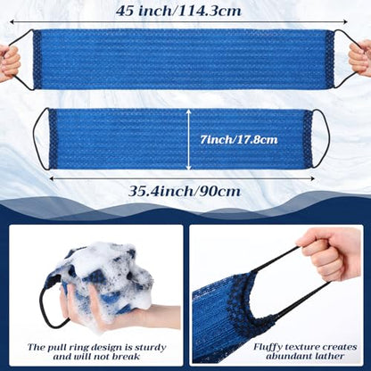 Chumia 3 Pcs Japanese Exfoliating Washcloth Towel with Handle Dual-Textured Back Scrubber for Shower Gentle Exfoliation Deep Cleanse Exfoliate Loofah Luffa Sponge Exfoliator for Women Men Bath Shower - color: Blue