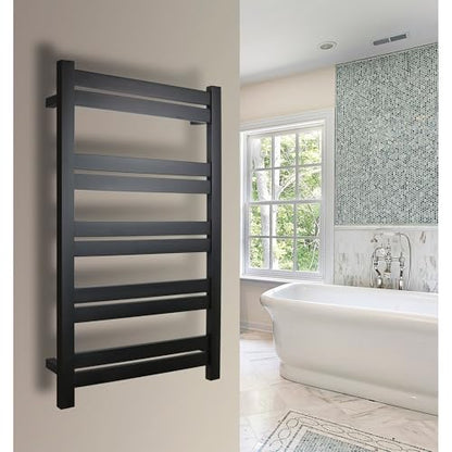 WarmlyYours Grande Heated Towel Rack, 10 Bars, Matte Black | Wall-mounted electric towel warmer rack and dryer, 120V hardwired, flat heated bars for towels and bathrobes - color: Matte Black, size: 10 Bars