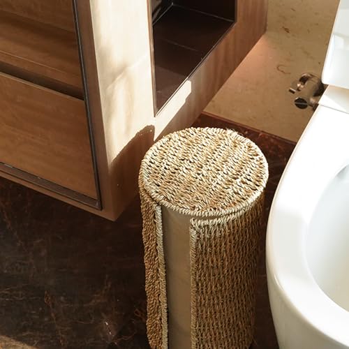 PINXIURY Seagrass Toilet Paper Holder with Storage, 3 Rolls of Wicker Toilet Paper Holder for Bathroom and Under Sink, Handmade Woven Toilet Paper Rolls Holder Stand - color: Natural Seagrass