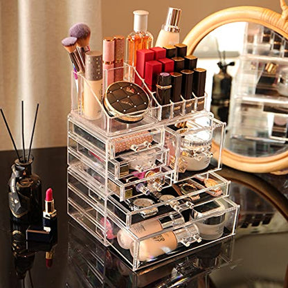 Cq acrylic 3 Pack Clear Makeup Organizer Countertop, Stackable 6 Drawers Skincare Organizer,Cute Skin Care Organizer for Vanity Hair Clip,Jewelry,Beauty Product Desk and Make Up Organizers for Vanity - size: 6 Drawers