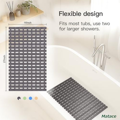 Bathtub Mat Non Slip - for Inside Bath Tub & Shower, Small 27x16 Inch, 180 Strong Suction Cups, Soft Textured Surface, Fast Drain & Quick Dry, Bathroom Safety Mat, Dark Gray, Matace - color: Dark Gray, size: 27" x 15.8" (Rectangular)