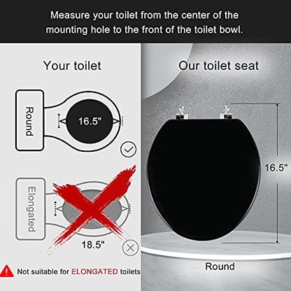 Angol Shiold Wood Toilet Seat, Zinc Alloy Hinges (Round, Black) | Round Toilet Seat, Scratch Resistant Wood Surface, Easy to Install and Clean - color: Black, size: Round