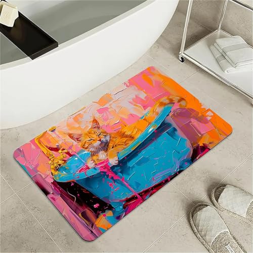Diatomaceous Earth Bath Mat,Lazy Orange cat Non-Slip Volume Super Absorbent Fast Drying Eco-Friendly Easy to Clean for Bathroom Kitchen Door mat 20×31Inch (50 * 80cm) - color: Lazy Orange Cat, size: 20×31Inch (50*80cm)