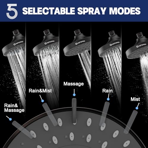High Pressure Shower Head, HOPOPRO 5-Mode Fixed Showerhead, NBC Recommended | The Washington Post, NBC, Today Recommended, Consumer Reports Tested High Flow Fixed Shower Head (6 Inch Oil Rubbed Bronze) - color: Oil Rubbed Bronze Modern, style: 6 Inch Mode