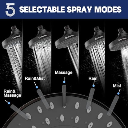 High Pressure Shower Head, HOPOPRO 5-Mode Fixed Showerhead, NBC Recommended | The Washington Post, NBC, Today Recommended, Consumer Reports Tested High Flow Fixed Shower Head (6 Inch Oil Rubbed Bronze) - color: Oil Rubbed Bronze Modern, style: 6 Inch Mode