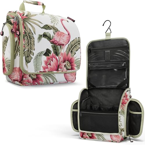 VENTURE 4TH Hanging Travel Toiletry Bag, 17 Compartments - Pink Flamingo | Hangs on rails, hooks or doors; stands upright too. Removable TSA pouch. Water-resistant 900D Nylon, reinforced stitching. - color: Pink Flamingo
