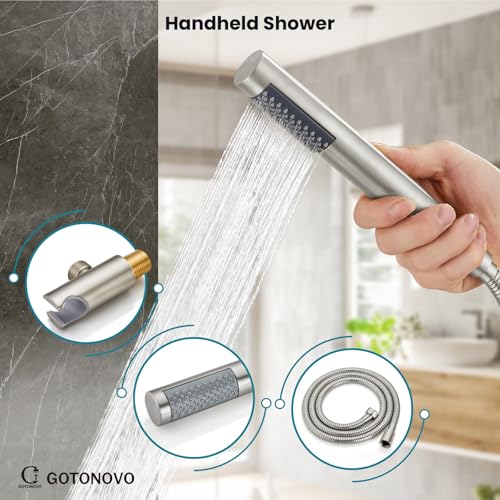 gotonovo Tub Shower Faucet Set with Valve,Brushed Nickel,Straight Handheld | 10” Rain Shower Head with Handheld Trim Kit,Luxury Shower System with Tub Spout,All Metal,Bathroom Wall Mounted 3 Function - color: Nickel