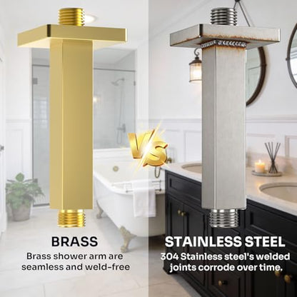 Enga Brass 6-Inch Straight Shower Arm with Flange, Brushed Gold - color: Brushed Gold, style: 6 Inch