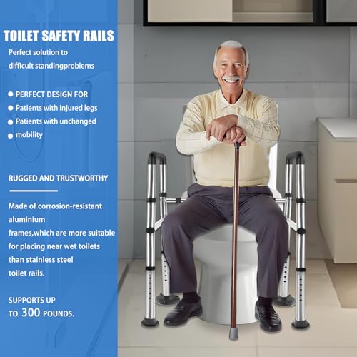 Toilet Safety Rails, Adjustable Toilet Safety Frame & Rails, Toilet Safety Rail for Elderly Adults
