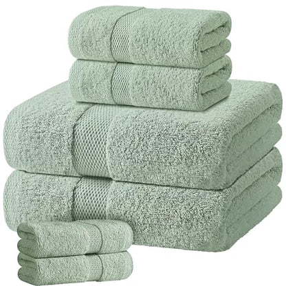 White Classic Mint Green Bath Towel Set of 6-100% Cotton Highly Absorbent Towels for Bathroom, 2 Luxury Bath Towels 650GSM, 2 Hand Towels, 2 Washcloths - color: Mint Green