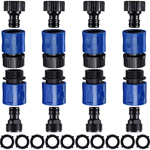Hotop 16 Pcs Garden Hose Quick Connector, 3/4 Inch Fittings, Blue Black | Male Female Fittings, 10 Rubber Gaskets, Plastic Adapters for Garden Watering, Car Wash, Leak-Proof, Tool-Free Install - color: Blue, Black