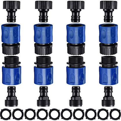 Hotop 16 Pcs Garden Hose Quick Connector, 3/4 Inch Fittings, Blue Black | Male Female Fittings, 10 Rubber Gaskets, Plastic Adapters for Garden Watering, Car Wash, Leak-Proof, Tool-Free Install - color: Blue, Black