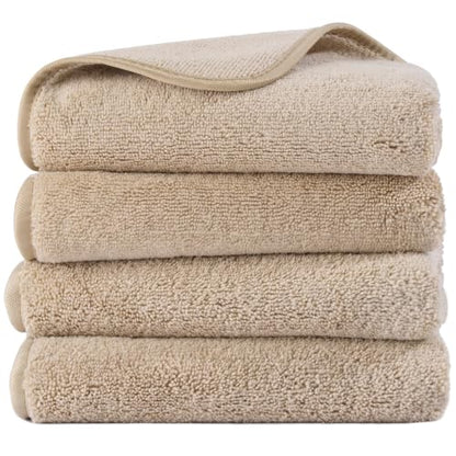 POLYTE 330 GSM Poly Blend Microfiber Quick Dry Hand Towel, 16x30 in | 4 Pack, Oversize, Lint Free, Hanging Loop - color: Beige