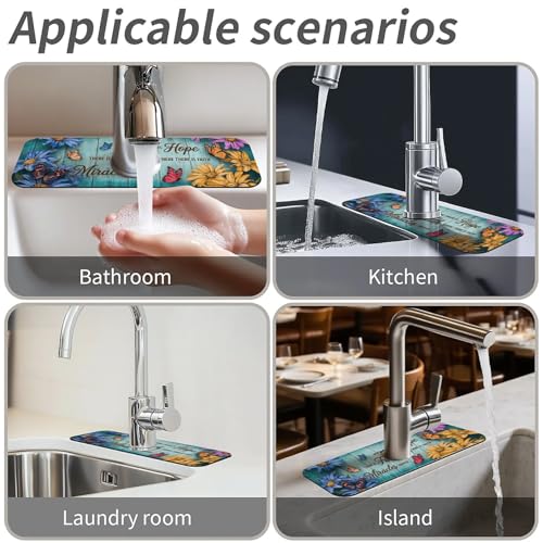 Faucet Fast Absorbent Pad - Hope Faith Miracles Teal , Suitable For Kitchen, Bathroom, Island And Other Scenes - color: Hope Faith Miracles Teal