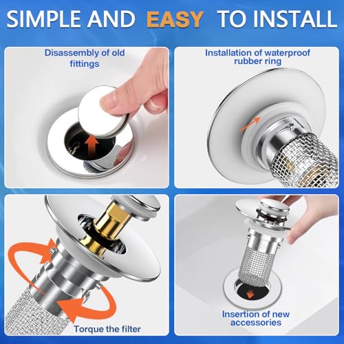 Sink Stopper Hair Catcher, Pop-up Sink Drain Strainer with Removable Stainless Steel Strainer Basket Hair Catcher,Bathroom Sink Strainer for Bathroom Sink Stopper Replacement (2, Silver) - color: 2,upgrade Silver