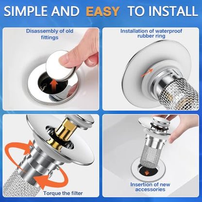 Sink Stopper Hair Catcher, Pop-up Sink Drain Strainer with Removable Stainless Steel Strainer Basket Hair Catcher,Bathroom Sink Strainer for Bathroom Sink Stopper Replacement (2, Silver) - color: 2,upgrade Silver