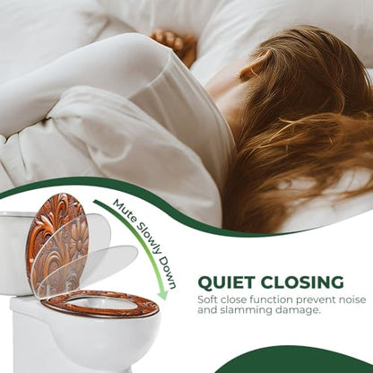 Elongated Resin Toilet Seat, Quietly Close Quick Release Hinges Cover | Toilet Lid Cover Easy to Clean and Install, Hand Tooled Leather Heavy Duty Toilet Seat - color: pattern4, size: V-shape