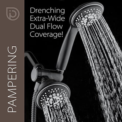 High Pressure 24-Function Dual 2-in-1 Handheld Shower Head Combo | With Self-clean Nozzles, 3-way Anti-swivel Water Diverter, and Premium Stainless Steel Hose / Matte Black Plated Finish - color: Matte Black, size: 2.5 Gallon Per Minute